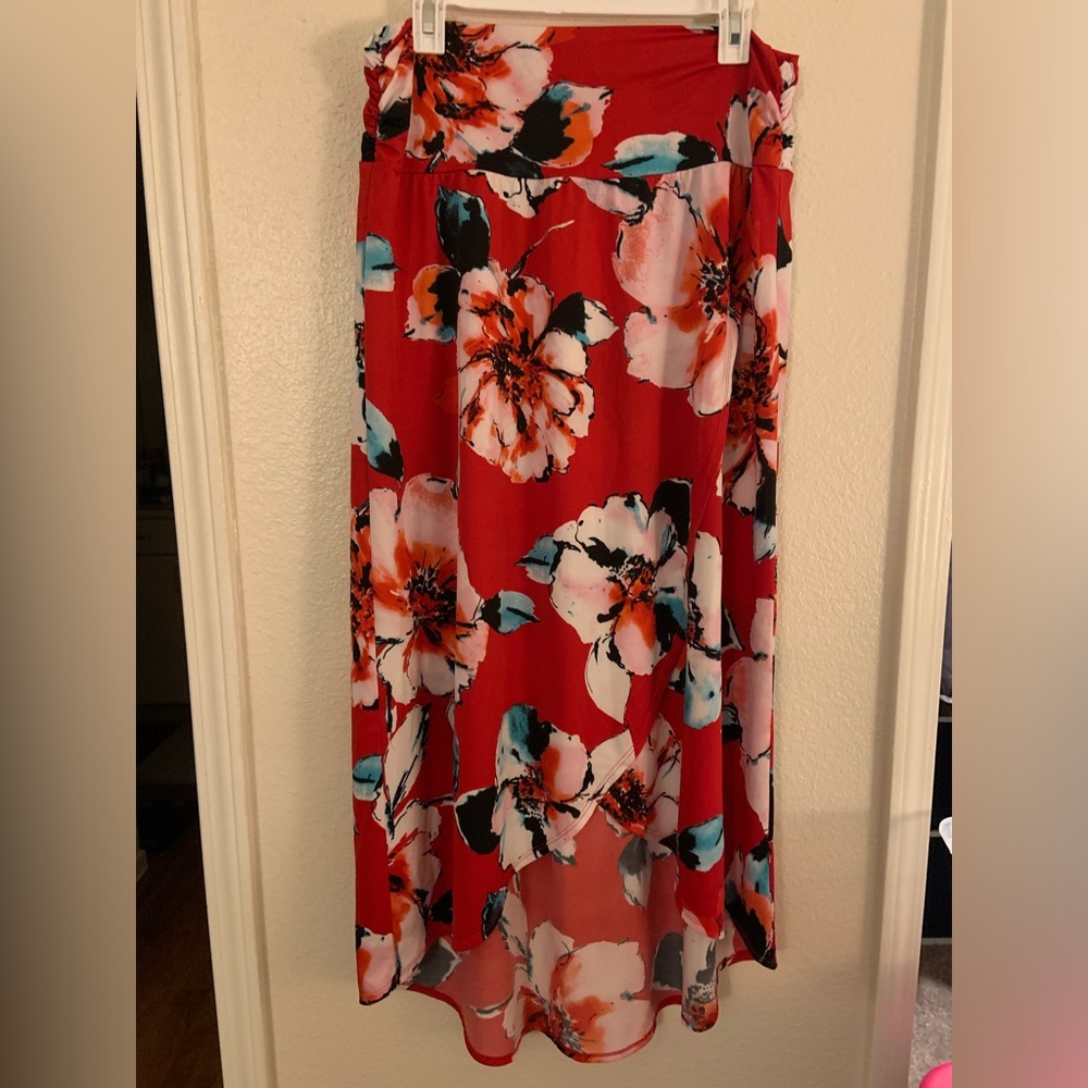 Red floral skirt